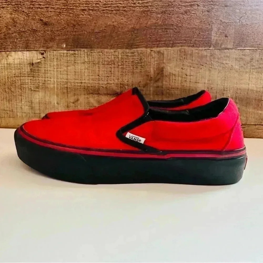 Vans Customized Slip Ons With Smokinhot Vapors Written On The Back Of The Shoes